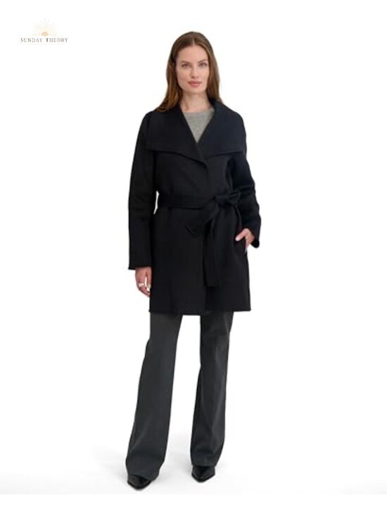 Jackets & Blazers - Tahari Ella Wool Blend Wrap Peacoat Belted Notch Lapel